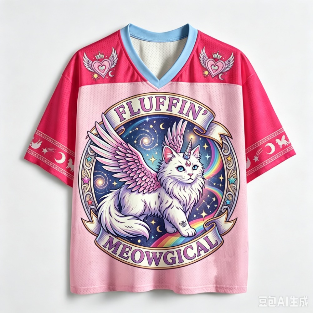 Men'S Fashion V Neck T Shirts - Y2K Retro Rainbow Cat 3D Print