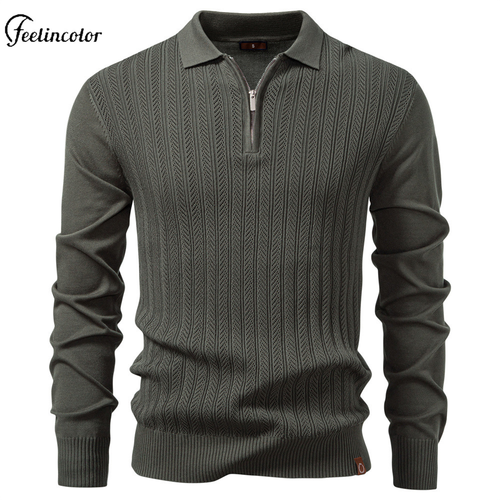 Mens Fashion Quarter Zip - Olive Green Men's Quarter Zip Polo