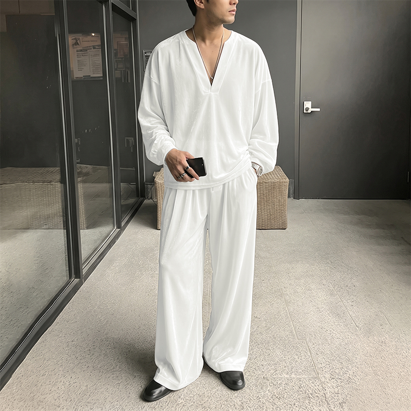 Men'S Fashion V Neck T Shirts - INCERUN Men's Sets Solid Color V
