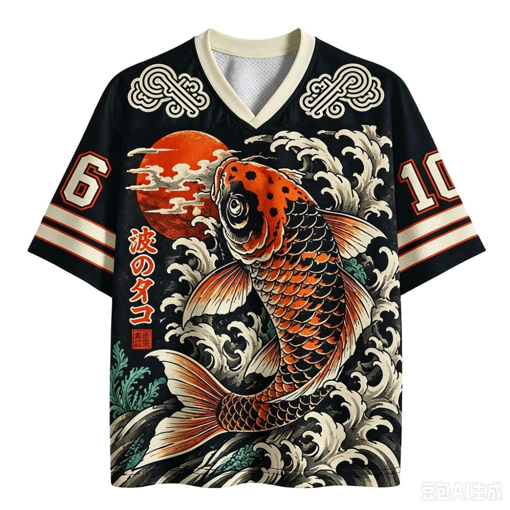 Men'S Fashion V Neck T Shirts - Japanese Koi Fish Waves Sport Quickdry