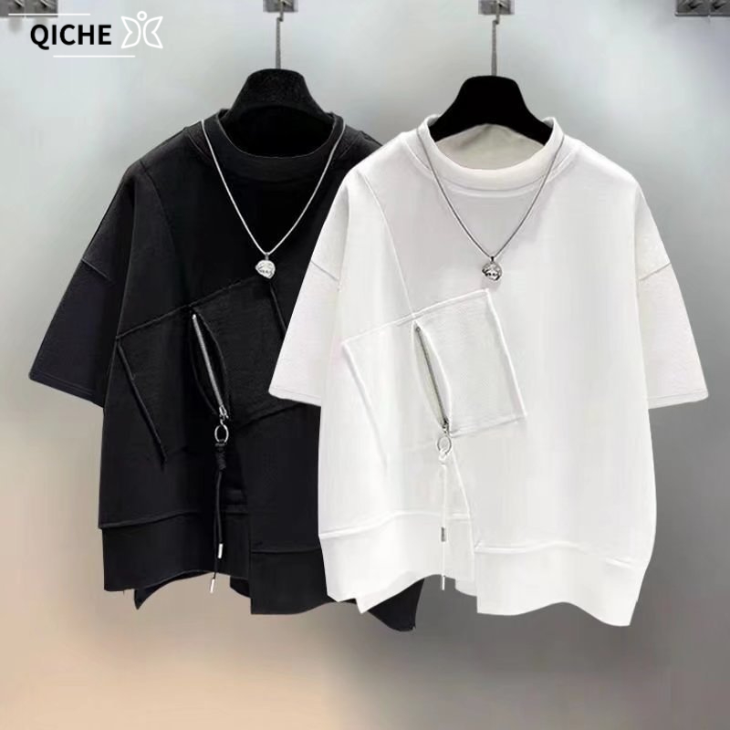Mens Fashion Quarter Zip - QICHE Men Pocket Zip Splicing Short
