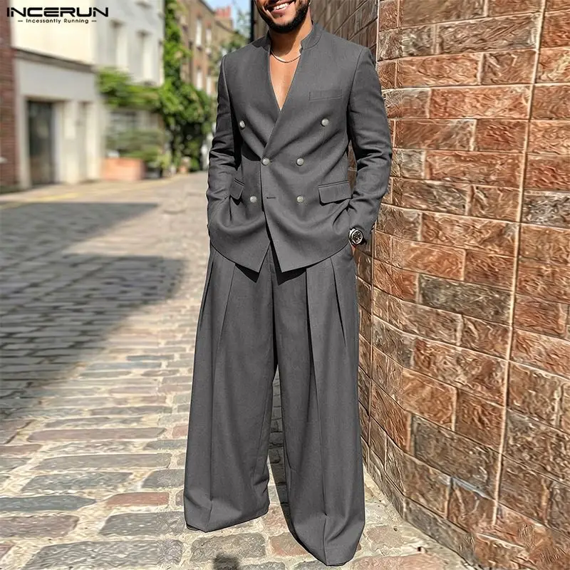 Men Fashion Elegant - INCERUN Men's Sets Solid Color V