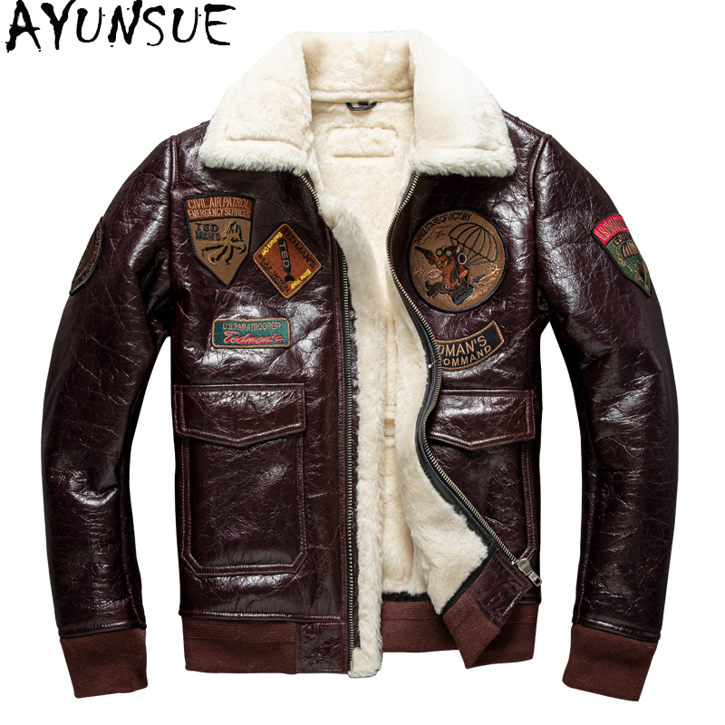 Mens Fashion Bomber Jacket - AYUNSUE Winter Leather Jacket Men Clothing