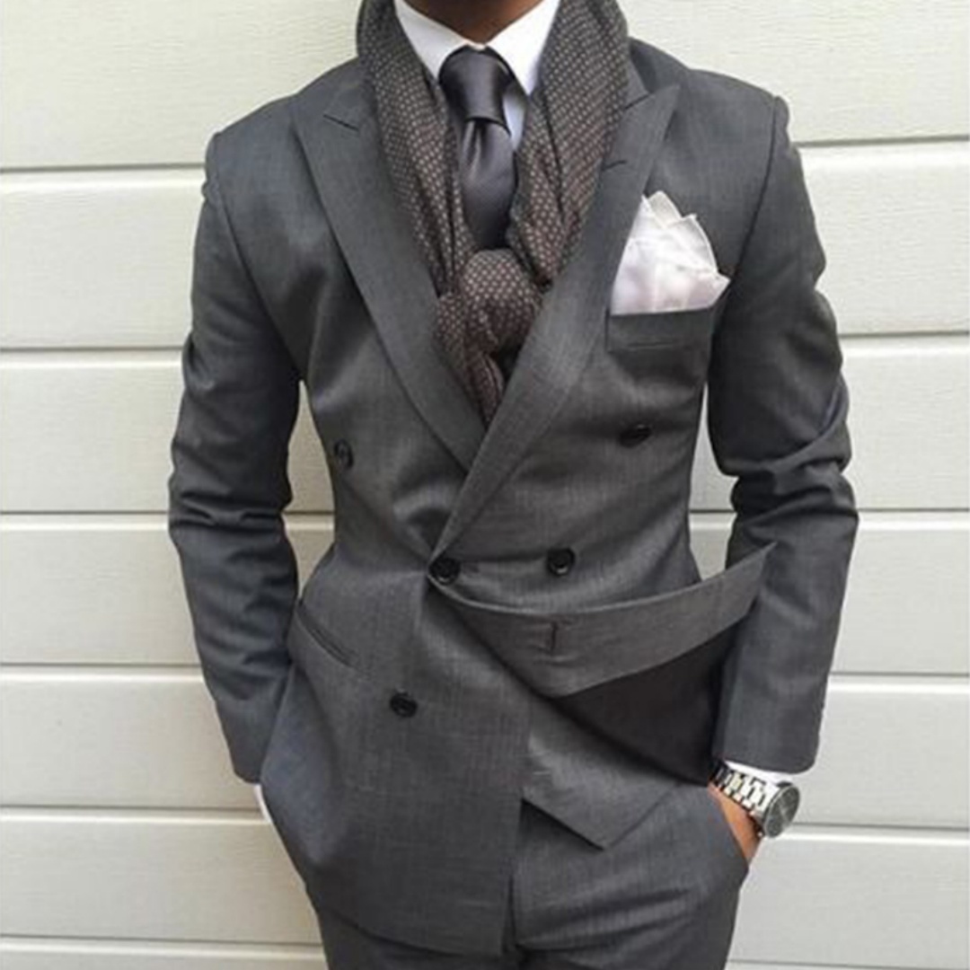 Dark Grey Double Breasted Slim - Mens Fashion Dark Grey Pants ulasan dan harga