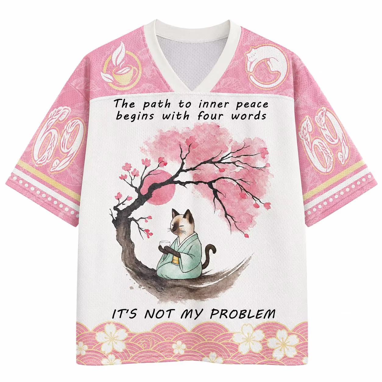 Sakura Tree Cat T Shirt 2026 S - Men'S Fashion V Neck T Shirts ulasan dan harga