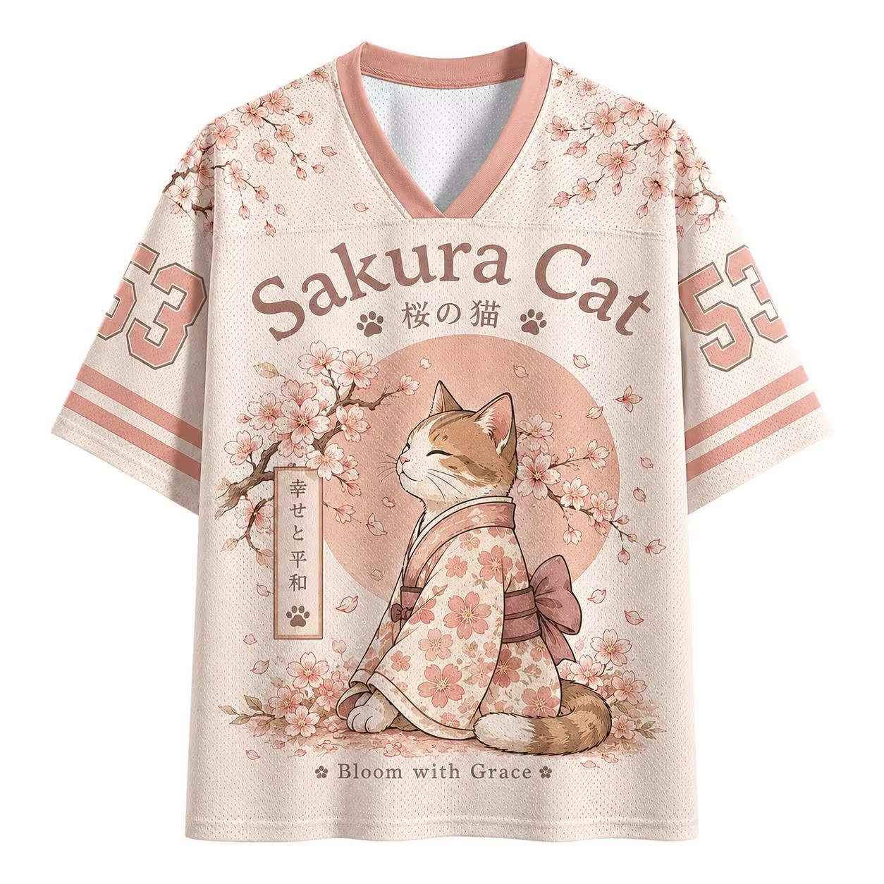 Sakura Tree Cat T Shirt 2026 S - Men'S Fashion V Neck T Shirts ulasan dan harga