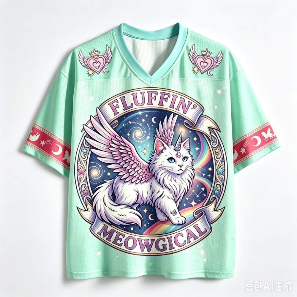 Y2K Retro Rainbow Cat 3D Print - Men'S Fashion V Neck T Shirts ulasan dan harga
