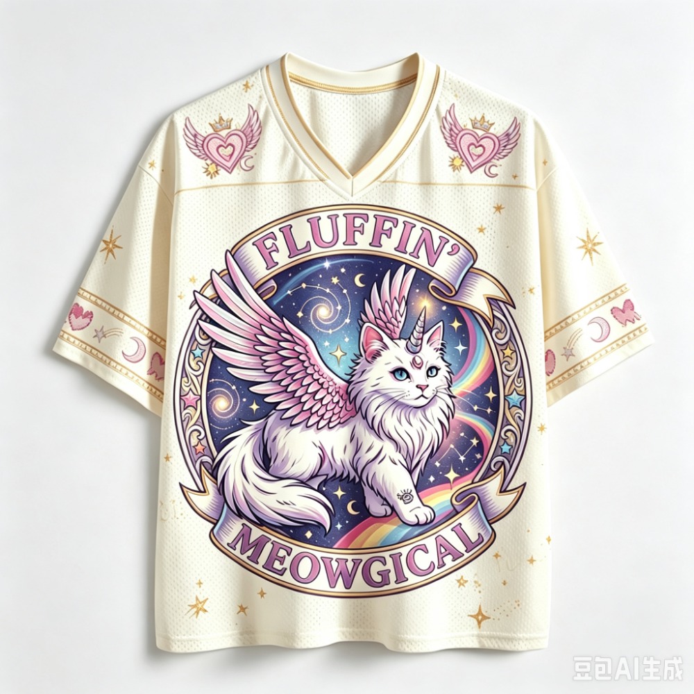 Y2K Retro Rainbow Cat 3D Print - Men'S Fashion V Neck T Shirts ulasan dan harga