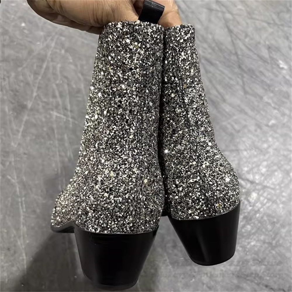 Silver Bling Bling Pointed Toe - Chelsea Boots Men ulasan dan harga