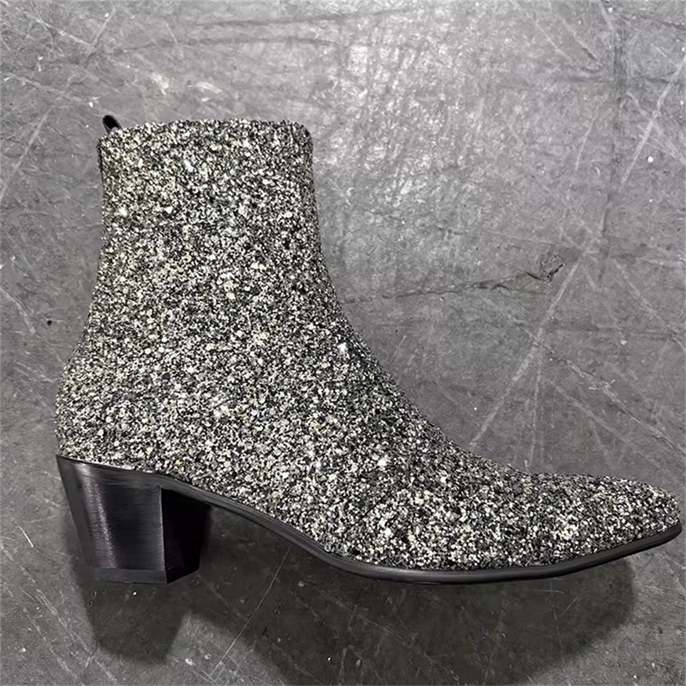 Silver Bling Bling Pointed Toe - Chelsea Boots Men ulasan dan harga