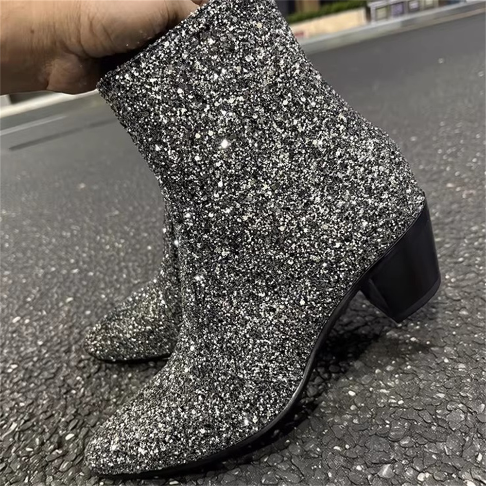 Silver Bling Bling Pointed Toe - Chelsea Boots Men ulasan dan harga