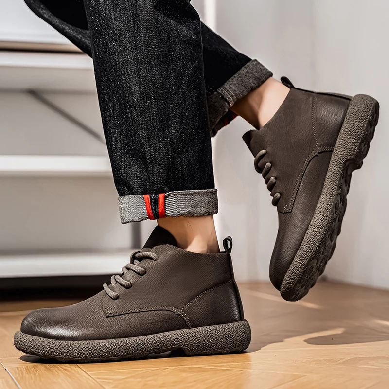 Men Ankle Boots Brown Short Bo - Chelsea Boots Men ulasan dan harga