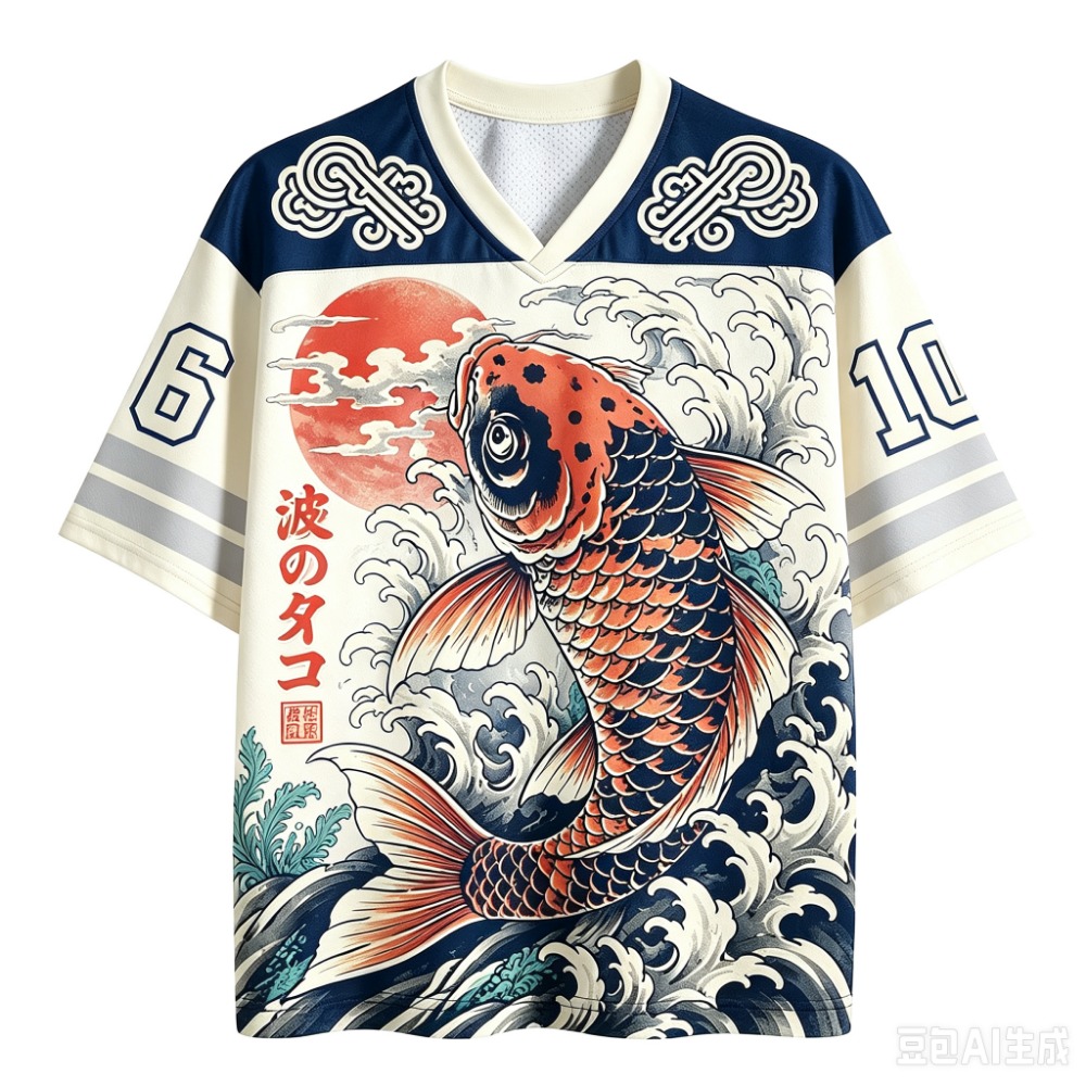 Japanese Koi Fish Waves Sport  - Men'S Fashion V Neck T Shirts ulasan dan harga
