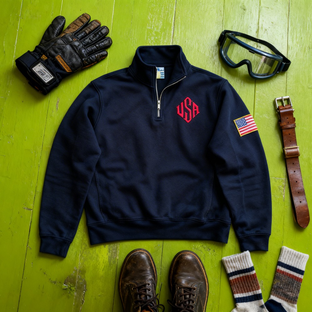 American Flag Patch Sweatshirt - Mens Fashion Quarter Zip ulasan dan harga
