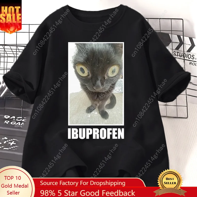 Funny Cat Ibuprofen Graphic T  - Men'S Fashion V Neck T Shirts ulasan dan harga