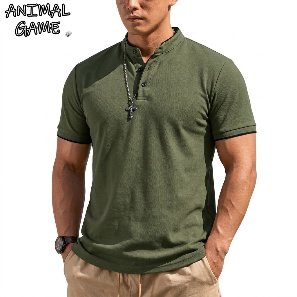 Summer Short Sleeve Henley Shi - Men Fashion Upper ulasan dan harga