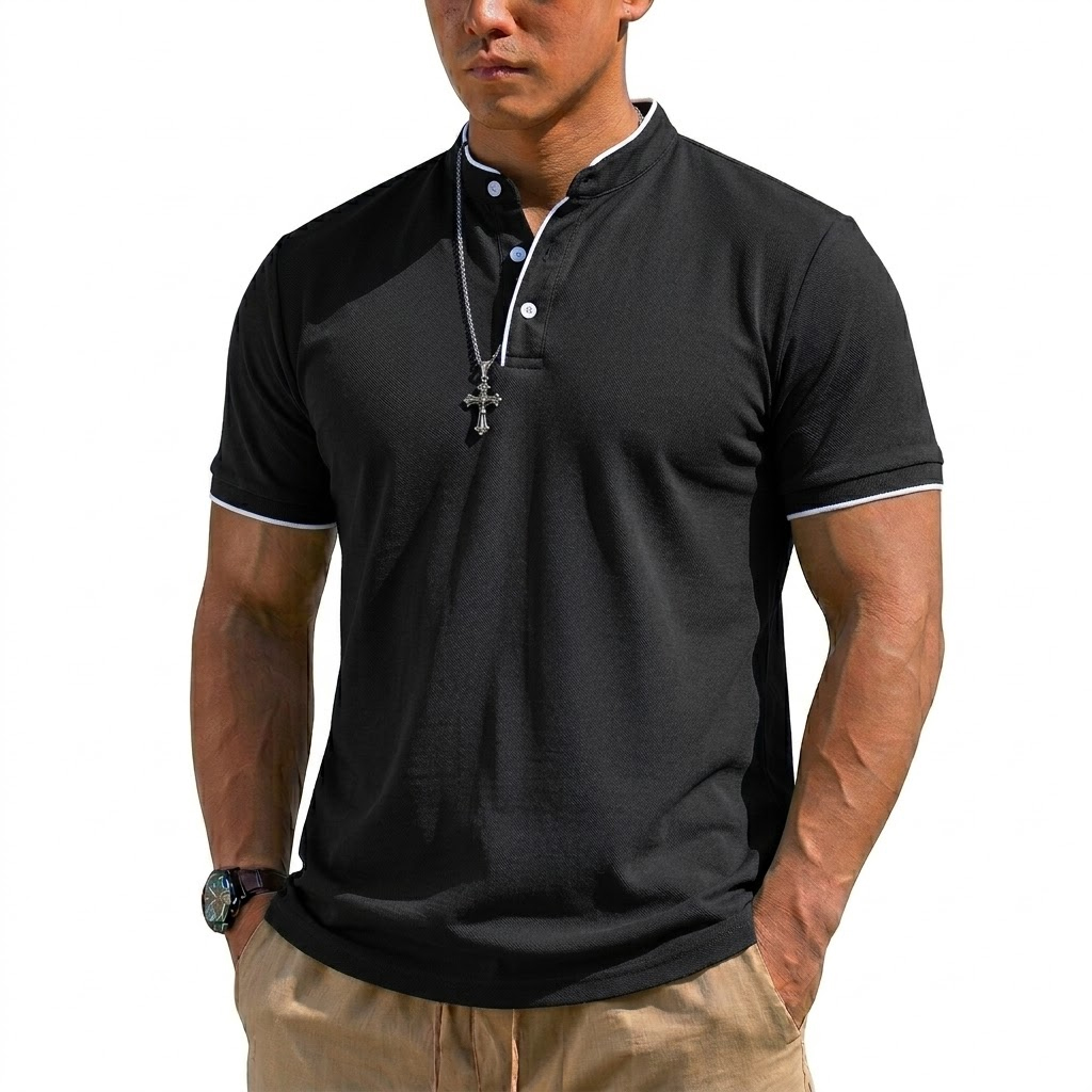 Summer Short Sleeve Henley Shi - Men Fashion Upper ulasan dan harga