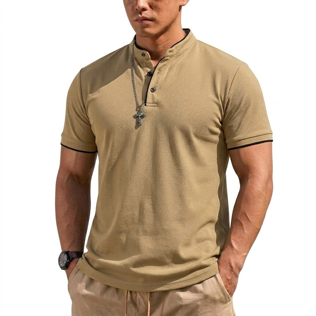 Summer Short Sleeve Henley Shi - Men Fashion Upper ulasan dan harga