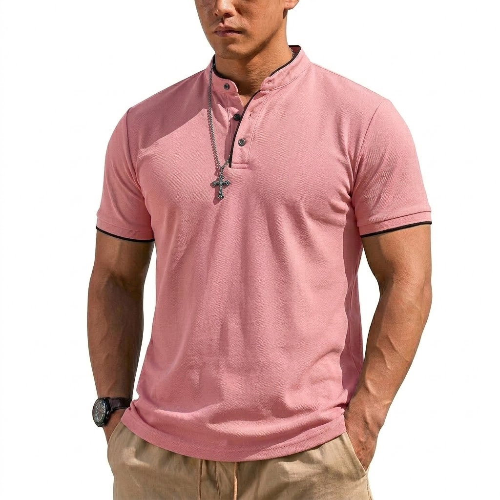 Summer Short Sleeve Henley Shi - Men Fashion Upper ulasan dan harga