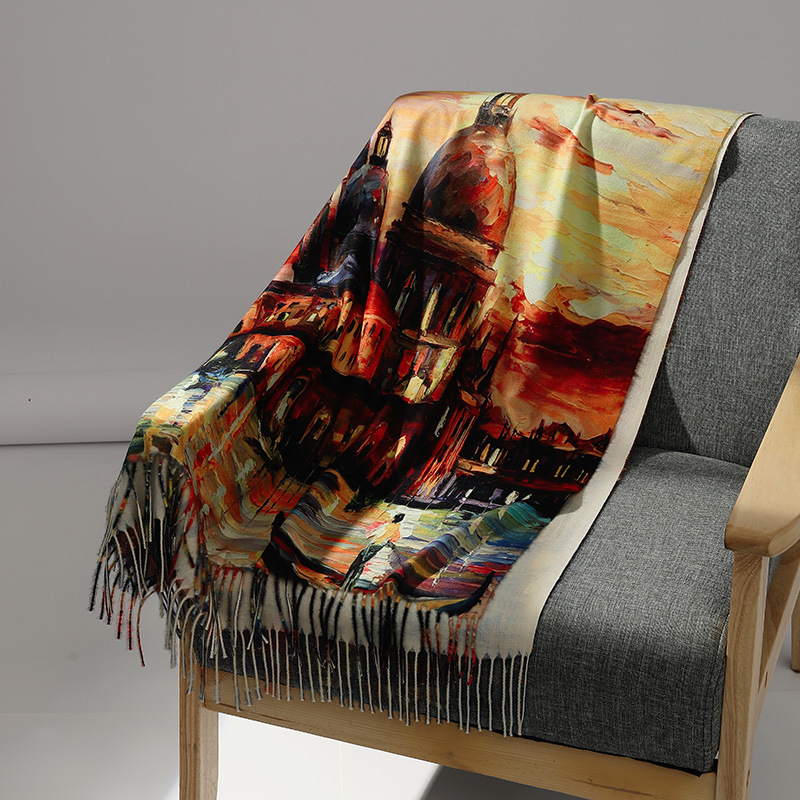 Luxury Brand Oil Painting Cash - Men Scarf Wool ulasan dan harga